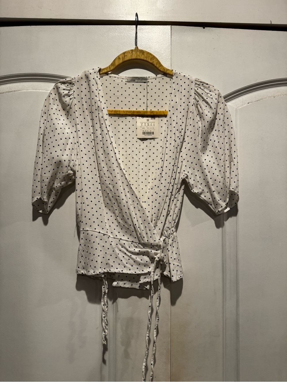 Pull&Bear White Wrap Blouse with Black Polka Dots